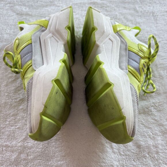 H&M Womens Sz 6 Neon Green Highlighter Lace Up Chunky Style Trainers Sneakers - Picture 3 of 7